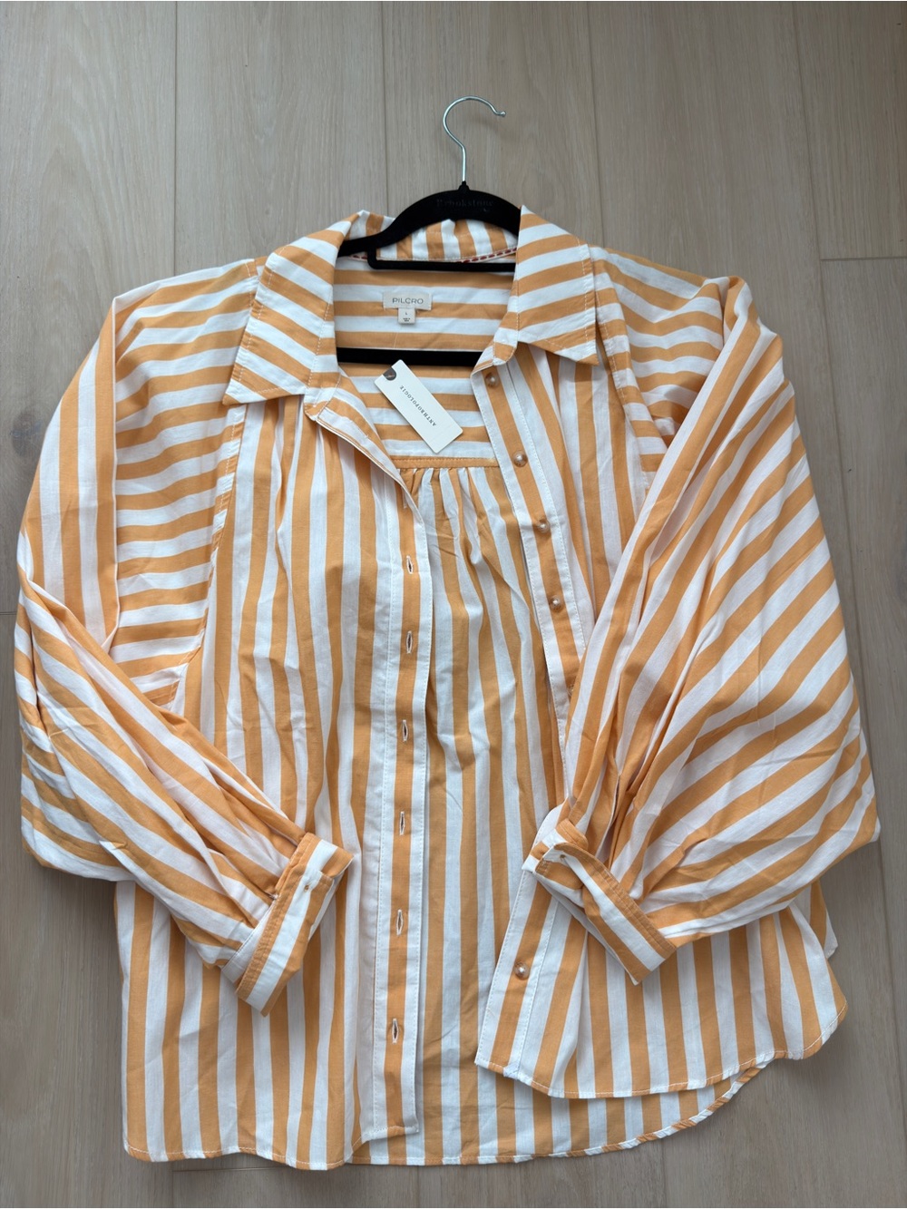 Pilcro Yellow and White Striped Button-Up Top
